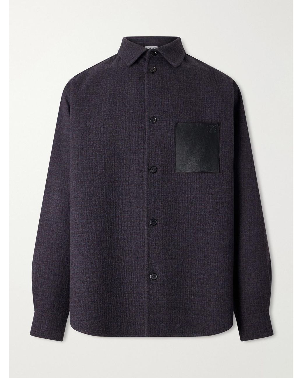 Loewe Blue Leather-Patched Wool And Silk-Blend Overshirt for men