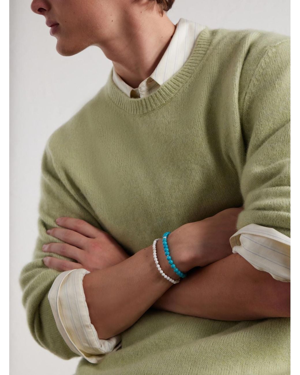 Mikia Blue Circle 8 Sterling, And Shell Beaded Bracelet for men