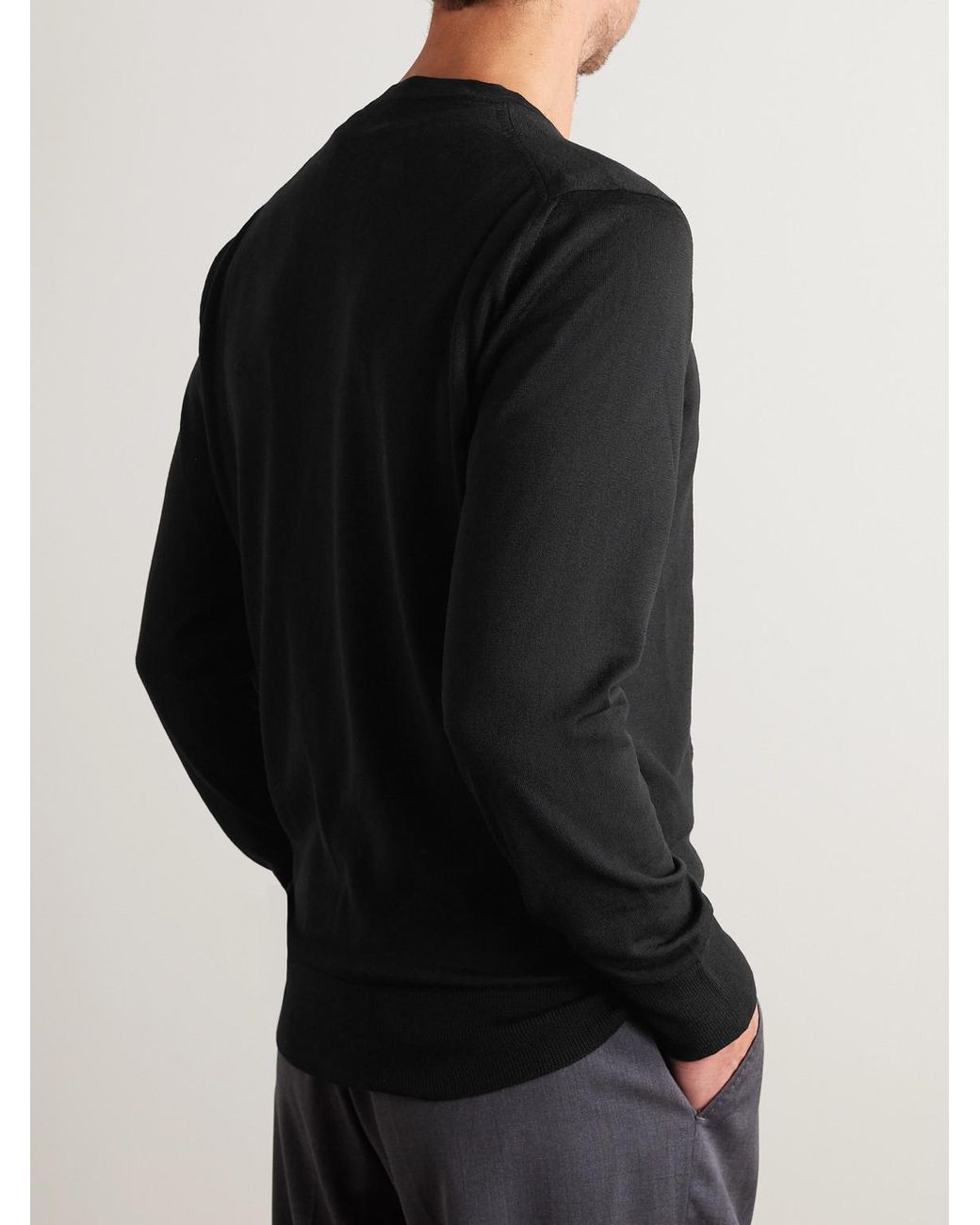 Mr P. Black Merino Wool Sweater for men
