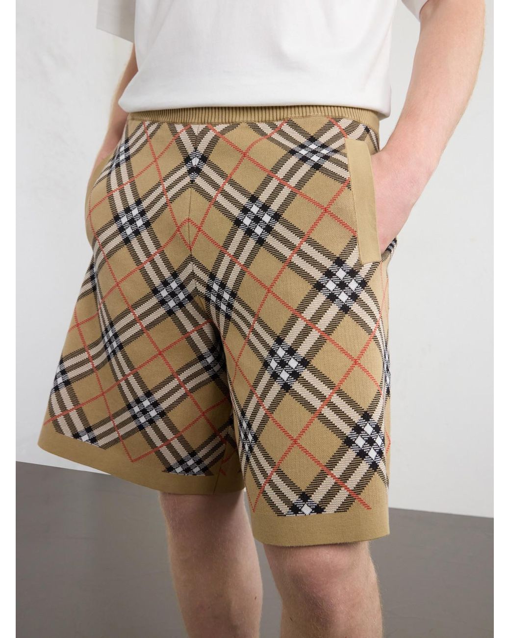Burberry Metallic Straight-Leg Knitted Checked Cotton-Blend Shorts for men