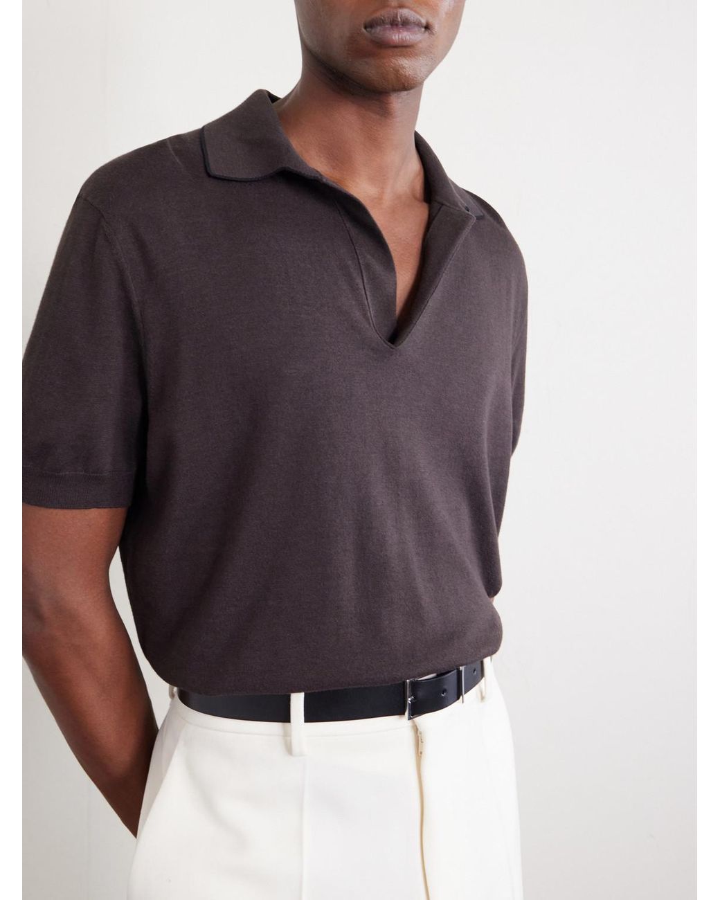 Tom Ford Brown Sea Island Cotton And Silk-blend Polo Shirt for men