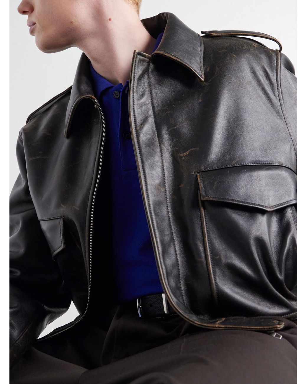 Jil Sander Black Leather Aviator Jacket for men