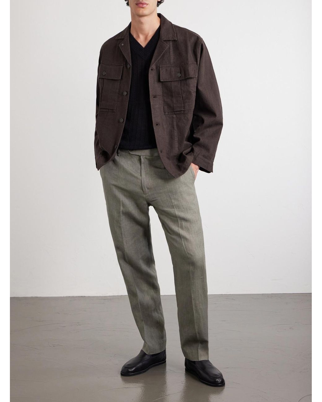Rag & Bone Gray Evan Straight-Leg Pleated Linen Trousers for men