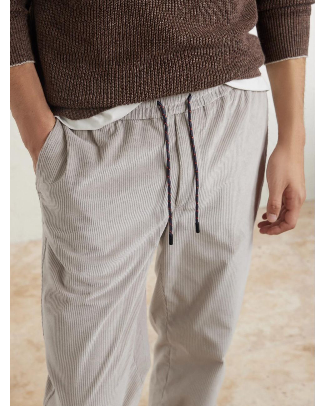 Sease Gray Mindset Slim-Fit Cotton-Blend Corduroy Drawstring Trousers for men