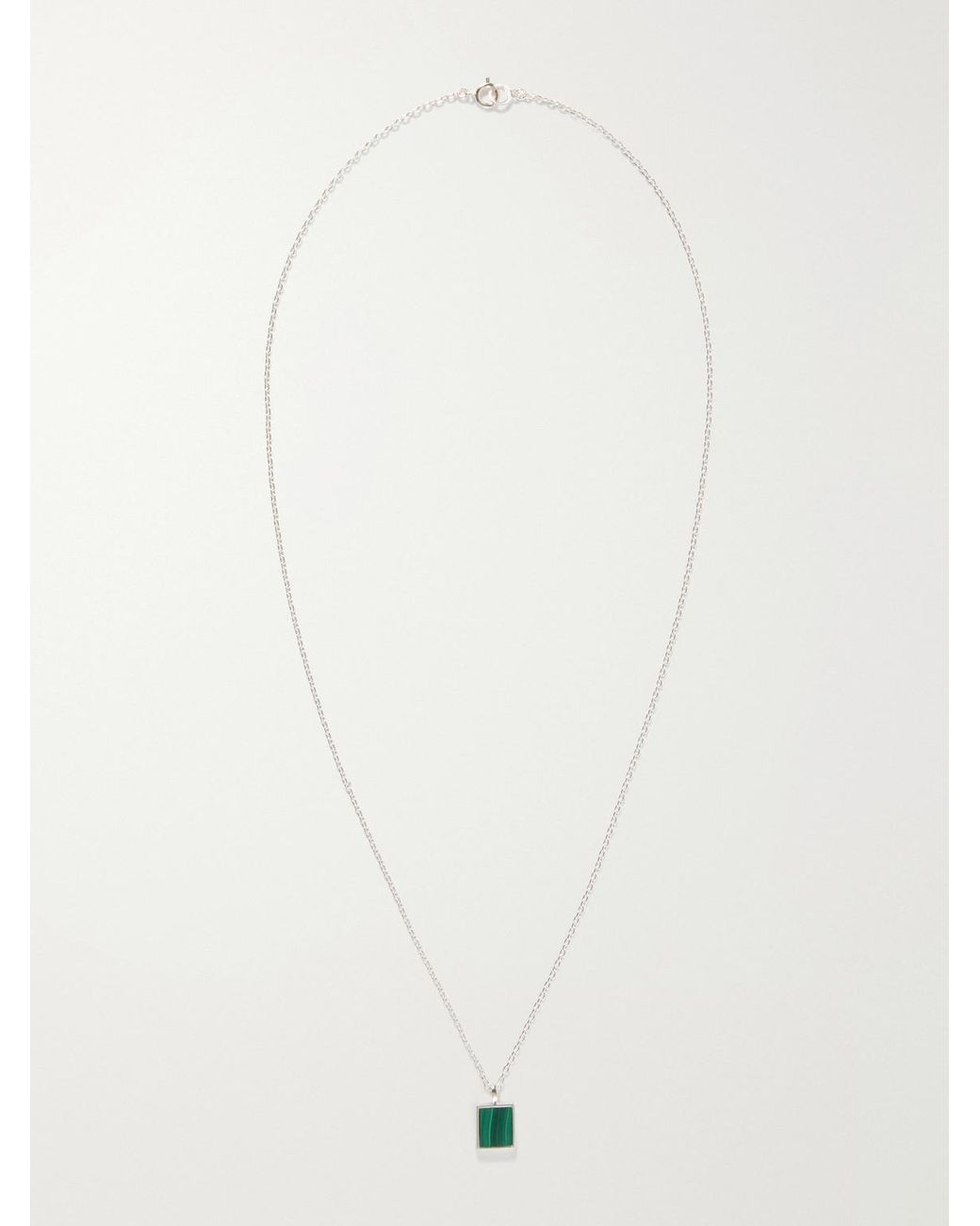 Mikia Rectangle Sterling Silver Malachite Necklace in White für Herren