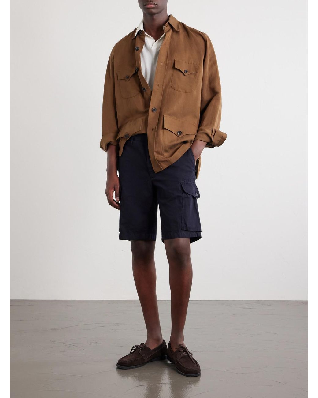 Slowear Blue Incotex Straight-Leg Cotton And Linen-Blend Shorts for men