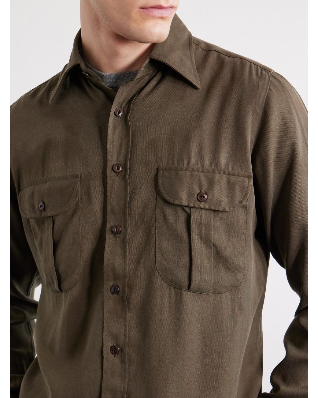 J. Mueser Green Tencel Lyocell-Twill Shirt for men