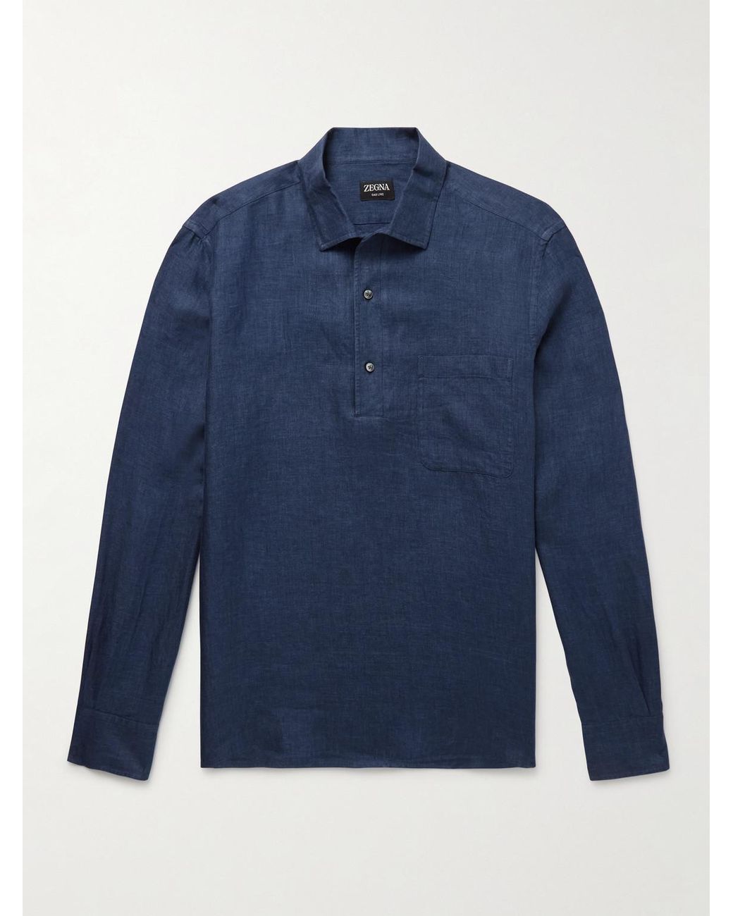 Zegna Blue Oasi Linen Half-Placket Shirt for men