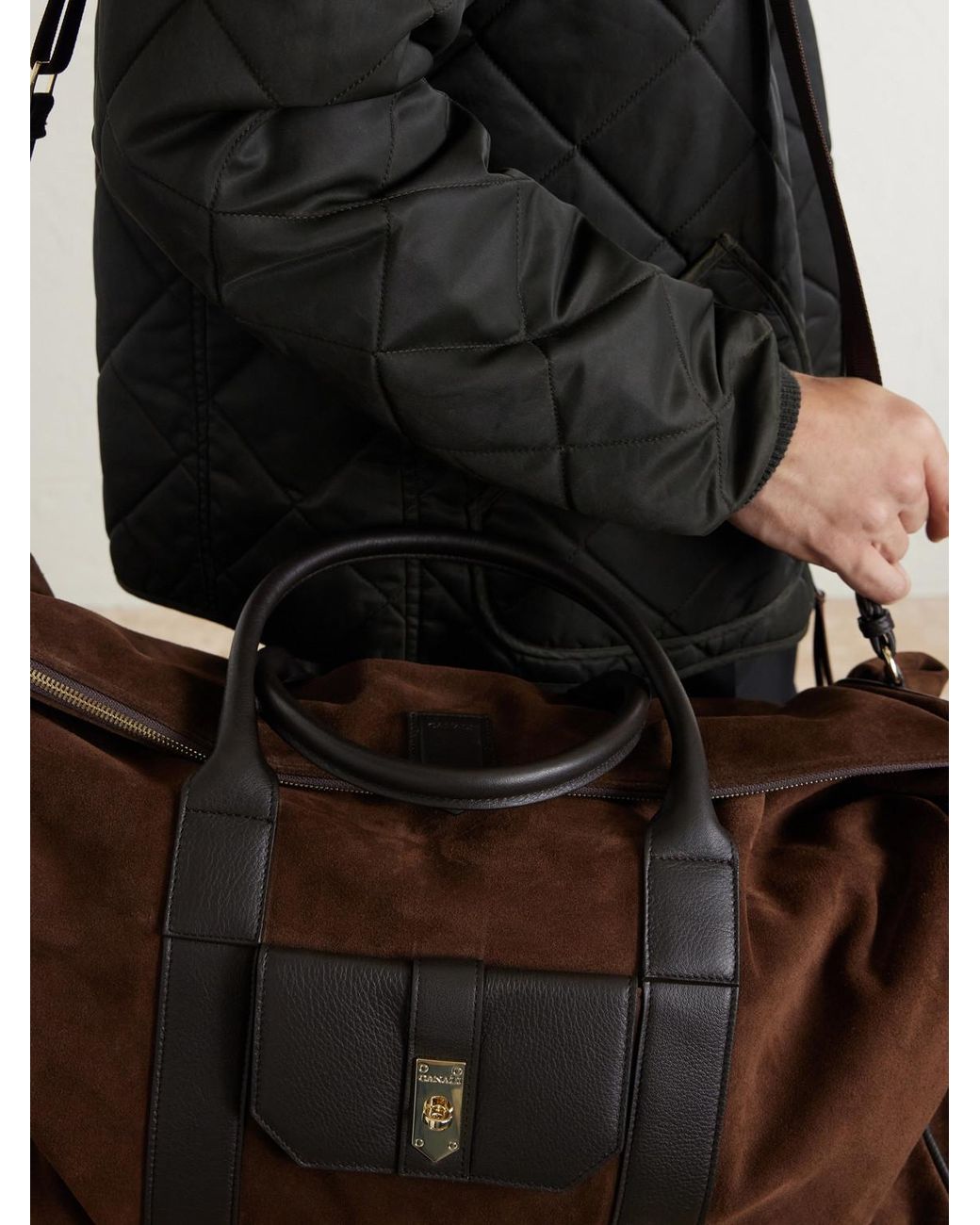 Canali Brown Leather-Trimmed Suede Tote for men