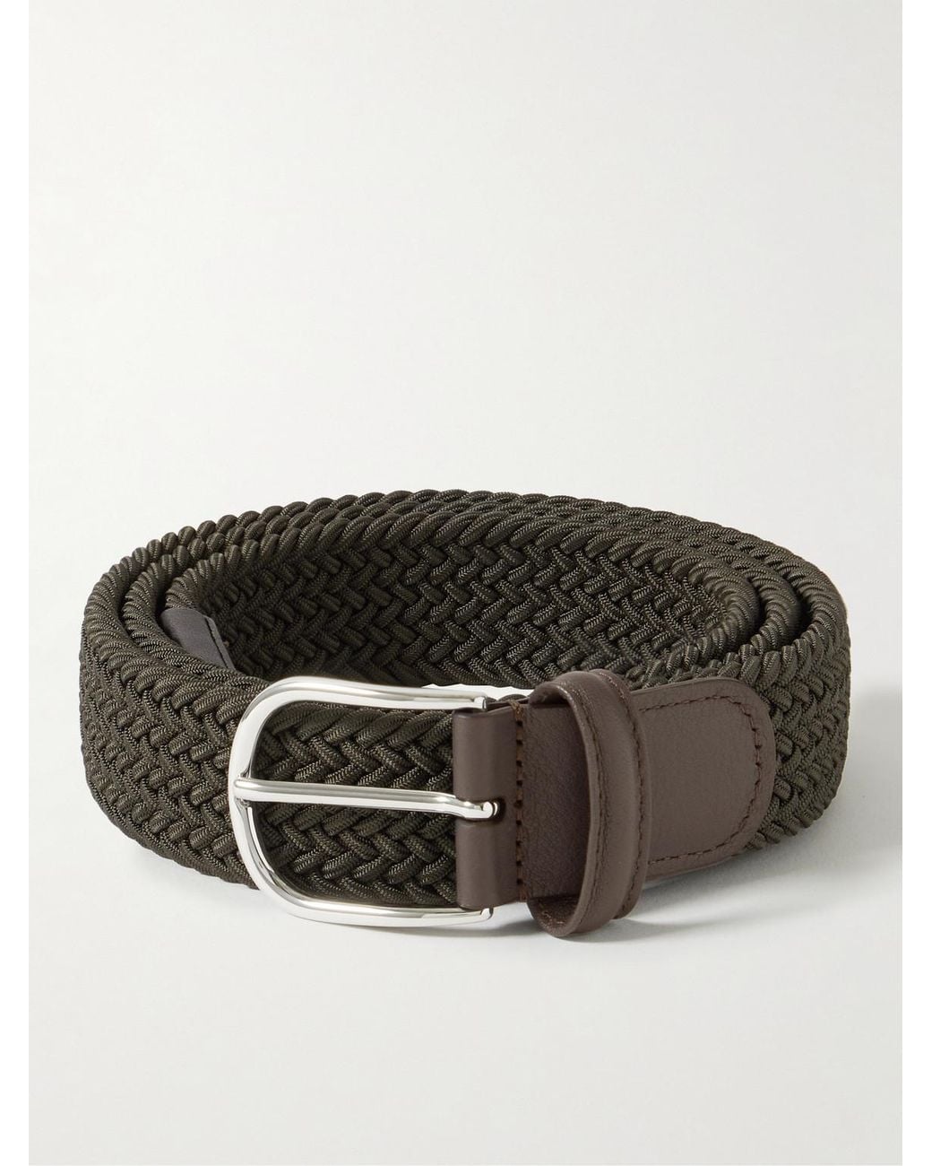 Andersons Black 3.5Cm Leather-Trimmed Woven Elastic Belt for men