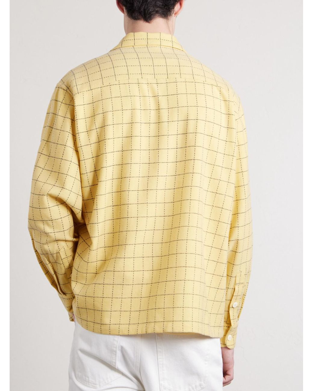 Visvim Yellow Carrow Convertible-Collar Checked Wool Shirt for men