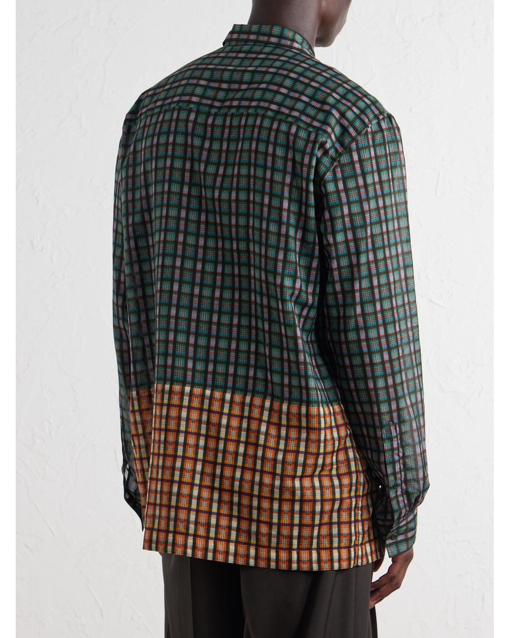 Dries Van Noten Blue Panelled Checked Cotton-Voile Shirt for men