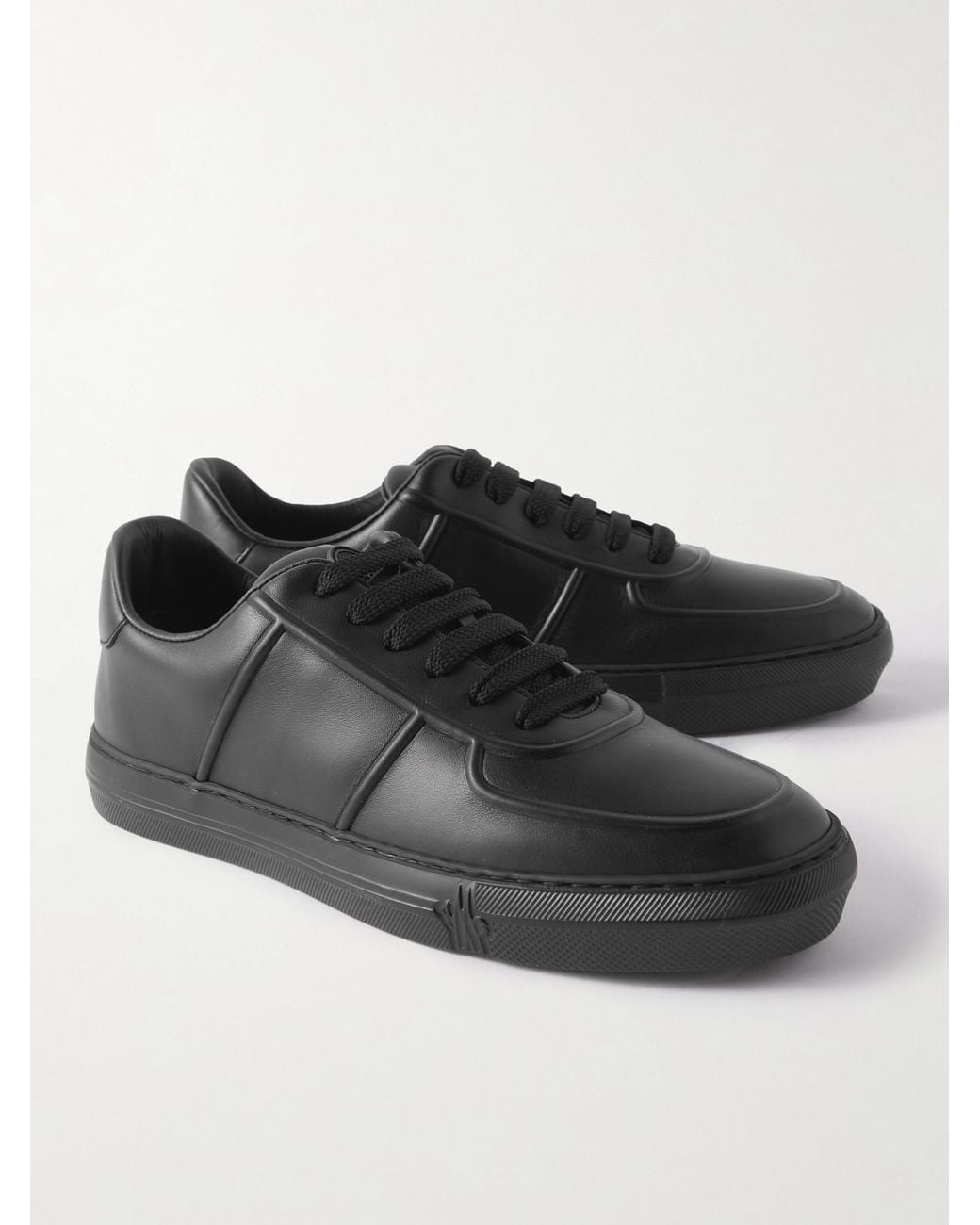 Moncler Black Neue York Logo-Appliquéd Leather Sneakers for men