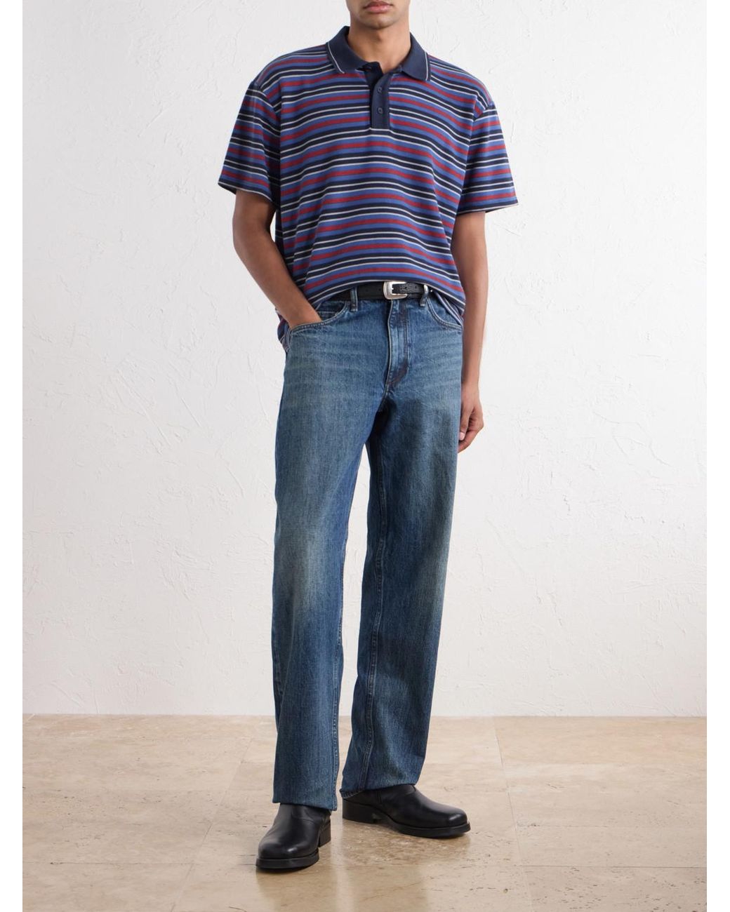 Rag & Bone Blue Striped Cotton-Piqué Polo Shirt for men