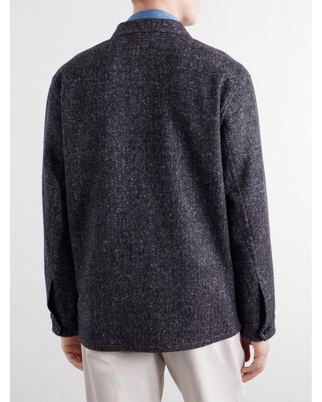 Anderson & Sheppard Gray Herringbone Wool Overshirt for men