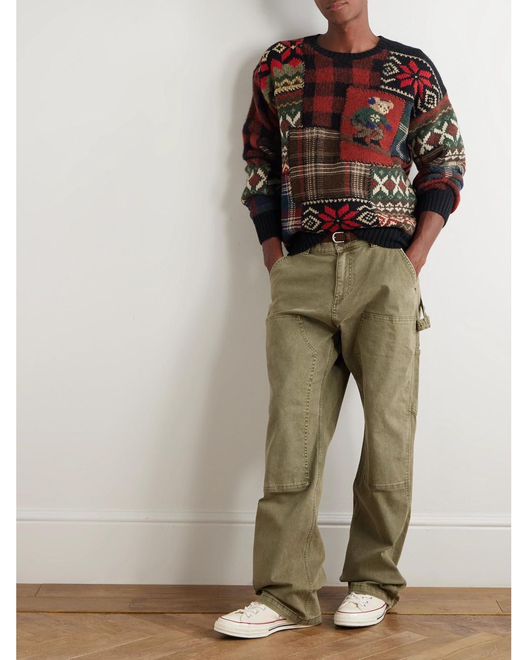 Polo Ralph Lauren Red Patchwork Jacquard-Knit Wool And Cashmere-Blend Sweater for men