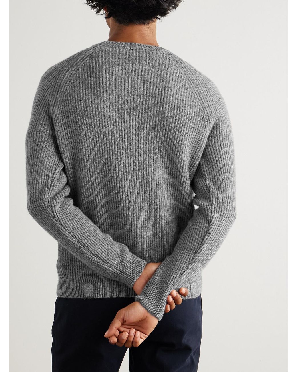 Slowear Gray Incotex Zanone Ribbed Virgin Wool Sweater for men