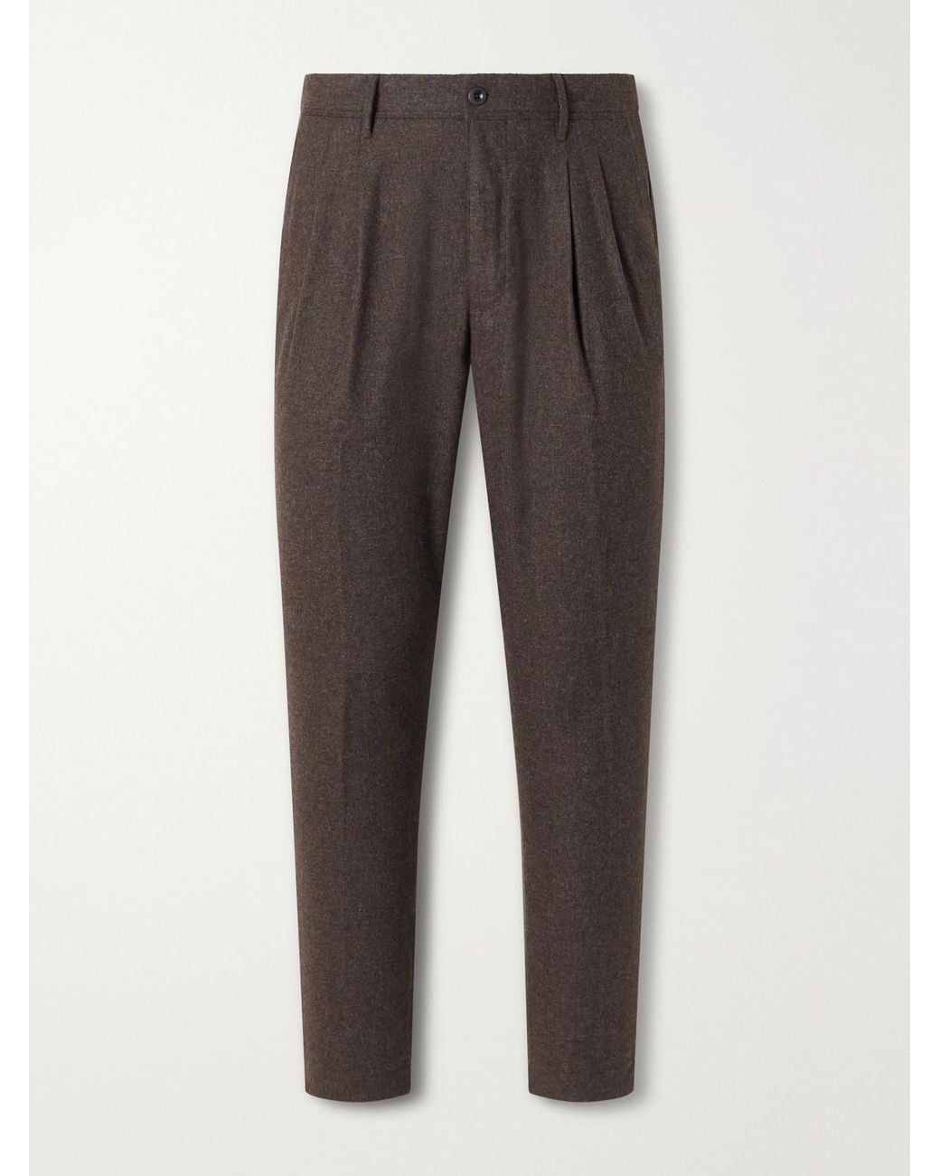 Slowear Gray Tapered Pleated Wool-Blend Flannel Trousers for men