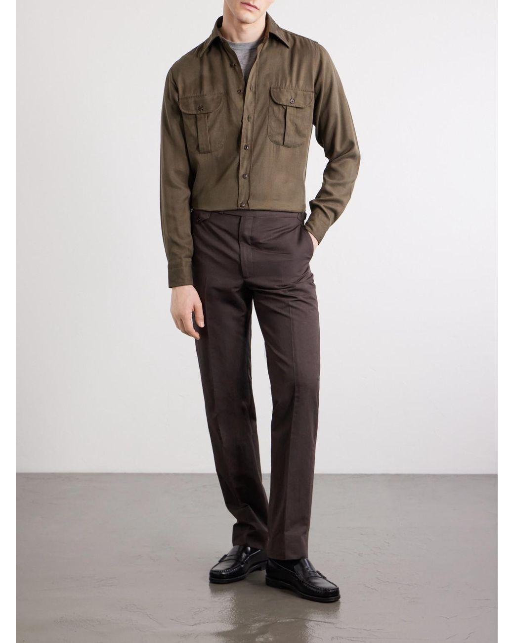 J. Mueser Green Tencel Lyocell-Twill Shirt for men