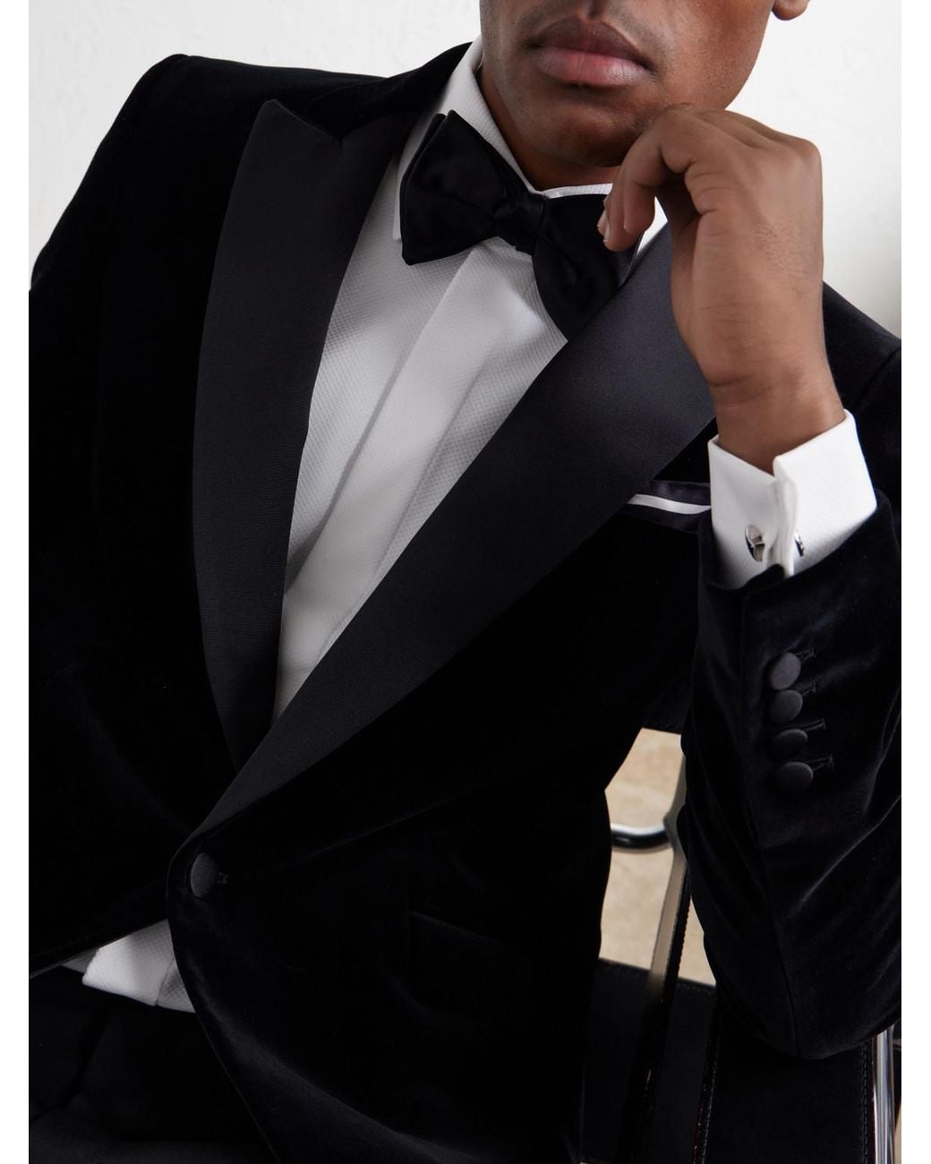 Favourbrook Black Pre-Tied Silk-Satin Bow Tie for men