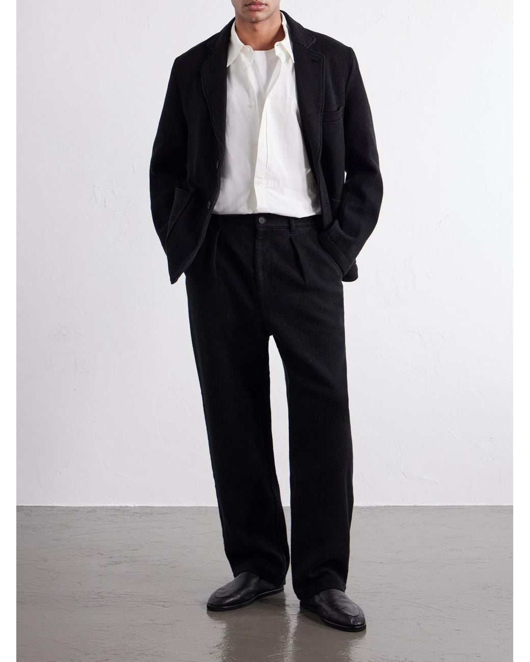 Blue Blue Japan Black Wide-Leg Pleated Cotton-Sashiko Trousers for men