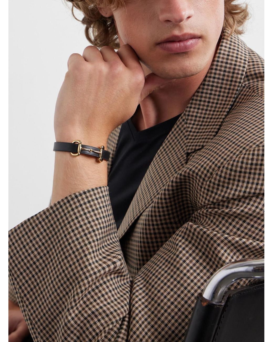 Gucci White Horsebit-Embellished-Tone And Leather Bracelet for men