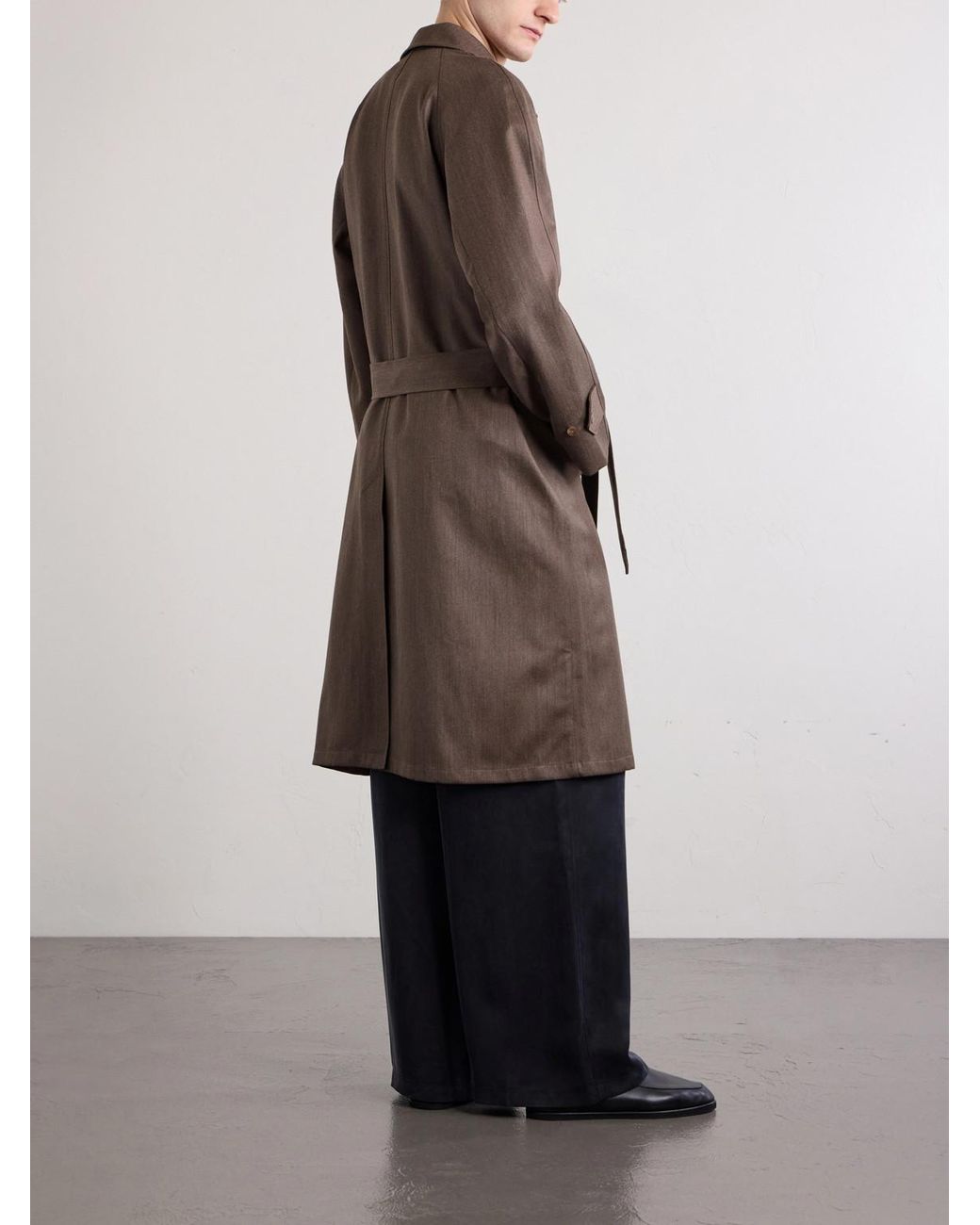 De Bonne Facture Brown Grandad Double-Breasted Wool And Cotton-Blend Coat for men