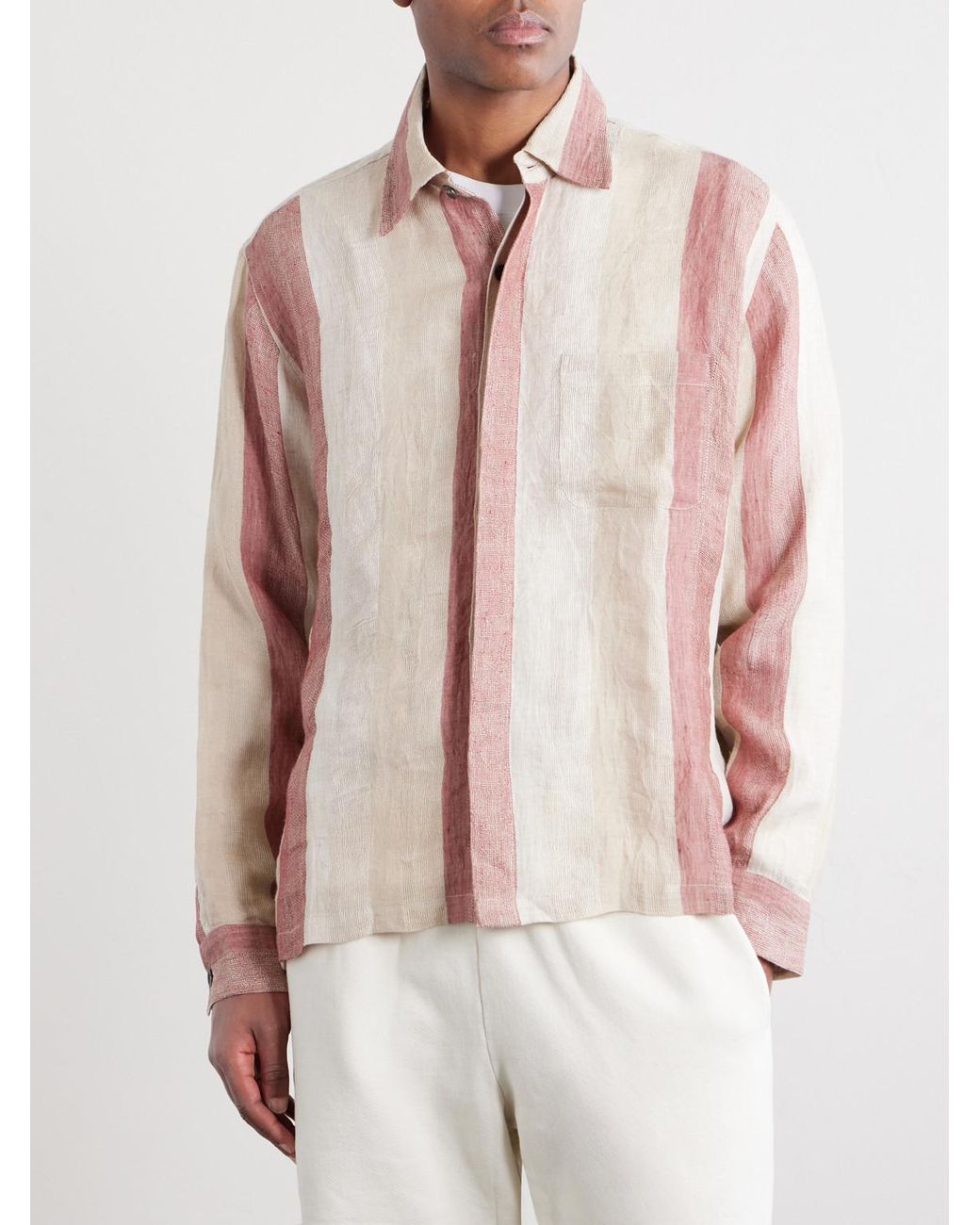 Kartik Research Pink Striped Linen-gauze Shirt for men