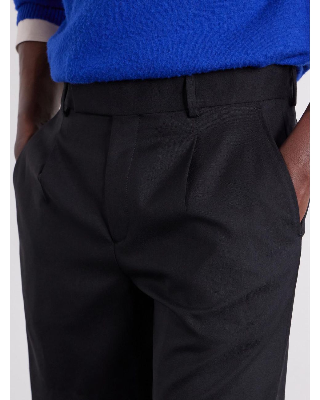 Mr P. Blue Wide-Leg Pleated Wool Shorts for men