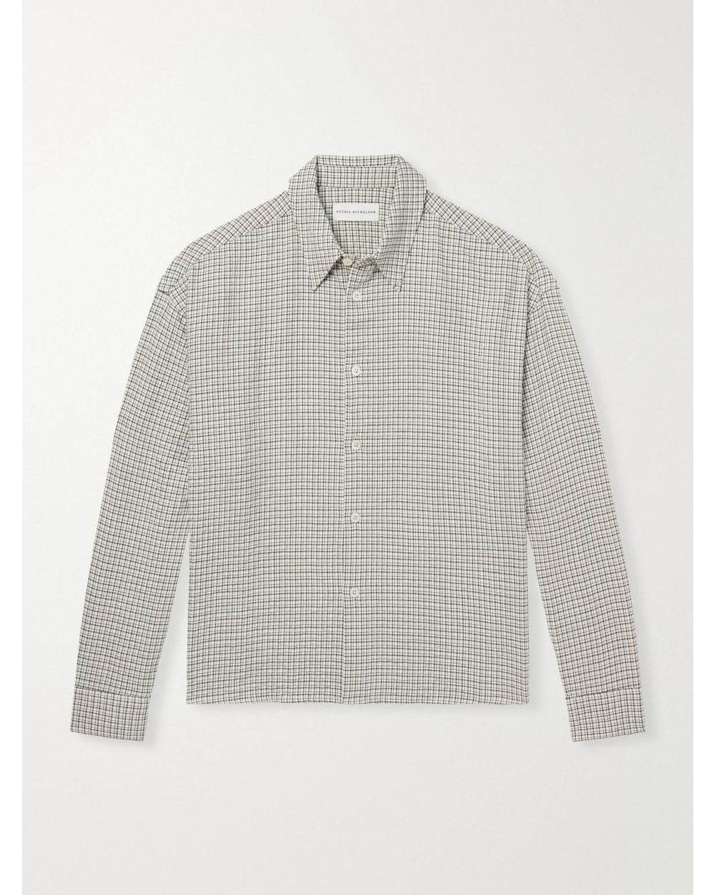Studio Nicholson Gray Checked Cotton-Blend Shirt for men