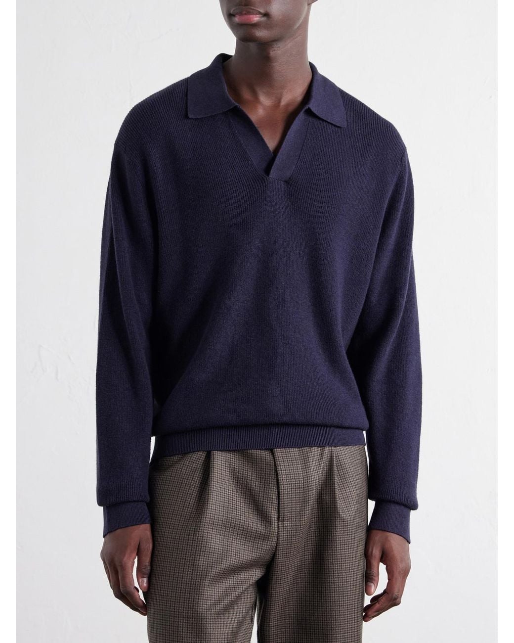 NN07 Blue Hope Rib 60060 Organic Cotton And Cashmere-Blend Polo Shirt for men