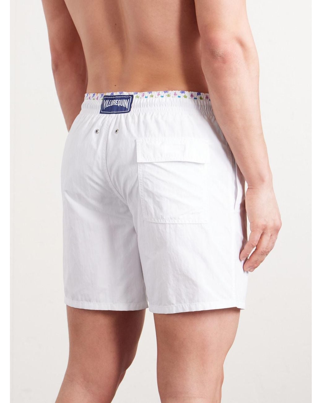 Vilebrequin White Moka Straight-Leg Mid-Length Econyl Swim Shorts for men