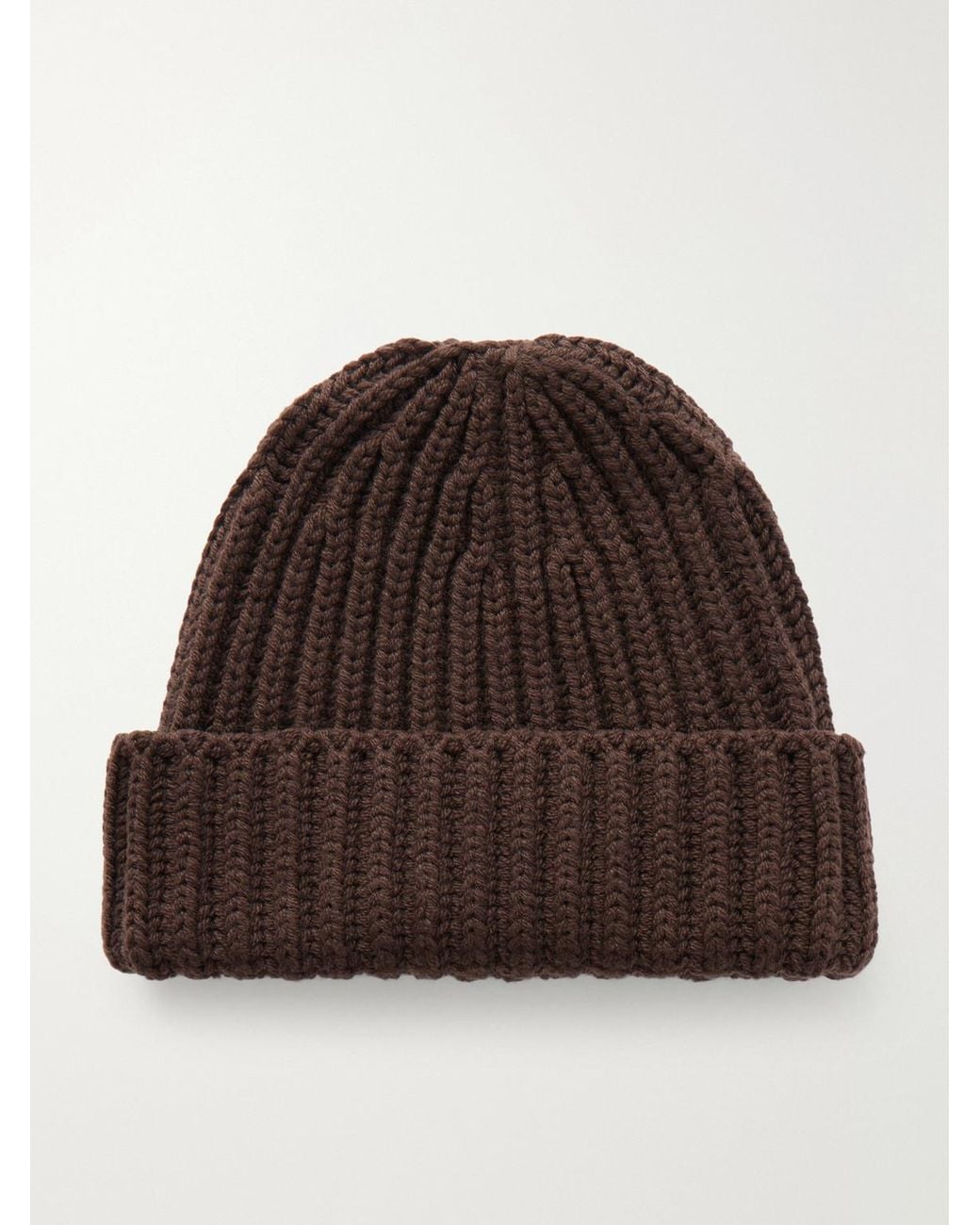 STÒFFA Brown Ribbed Cashmere Beanie for men