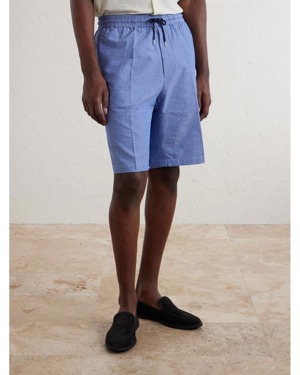 Paul Smith Blue Straight-Leg Striped Cotton-Seersucker Drawstring Shorts for men