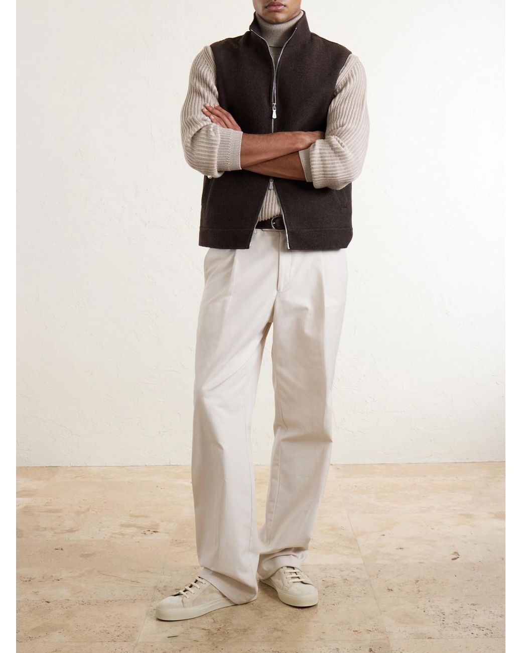 Eleventy Brown Brushed-Wool Zip-Up Gilet for men