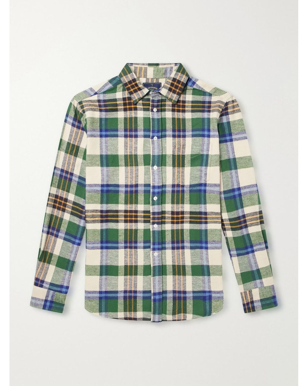 Portuguese Flannel Green Harbor Checked Cotton-Twill Shirt for men