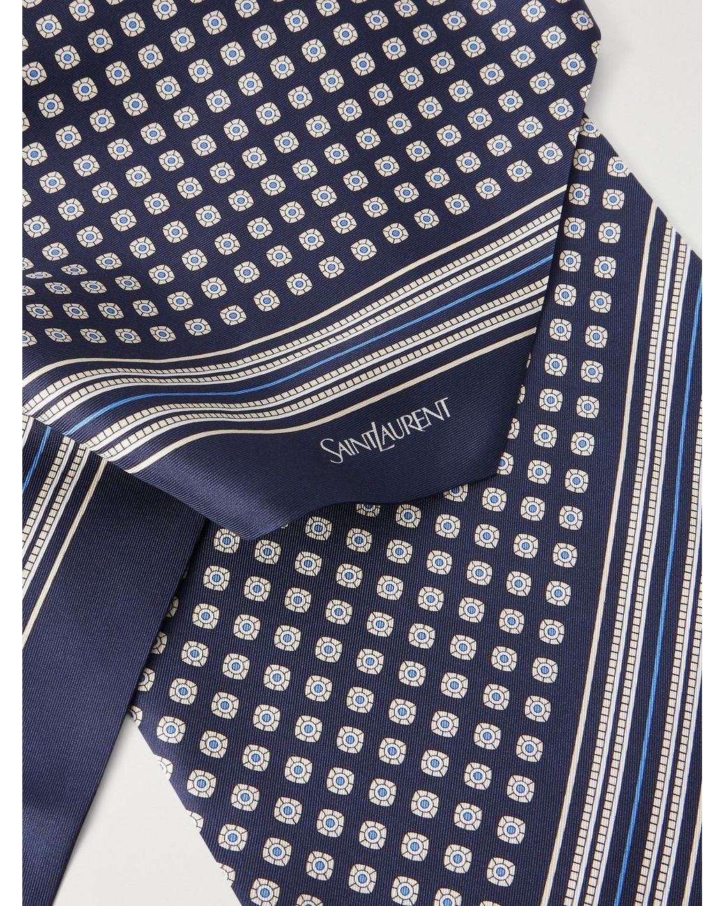 Saint Laurent Blue Printed Silk-twill Scarf for men