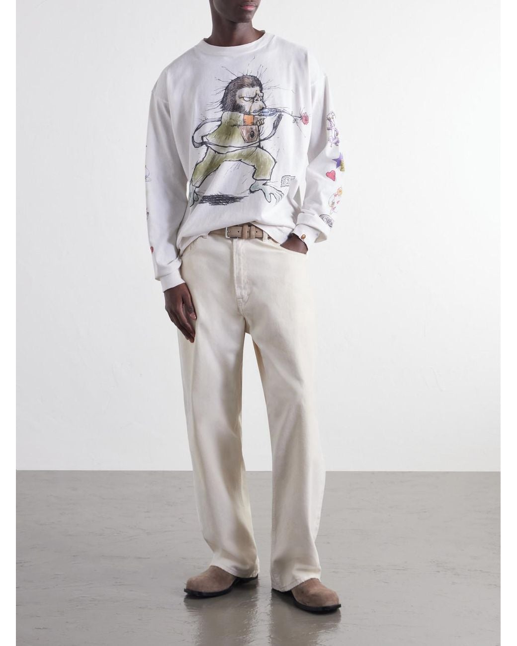 SAINT Mxxxxxx White Bape Running Printed Distressed Cotton-Jersey T-Shirt for men