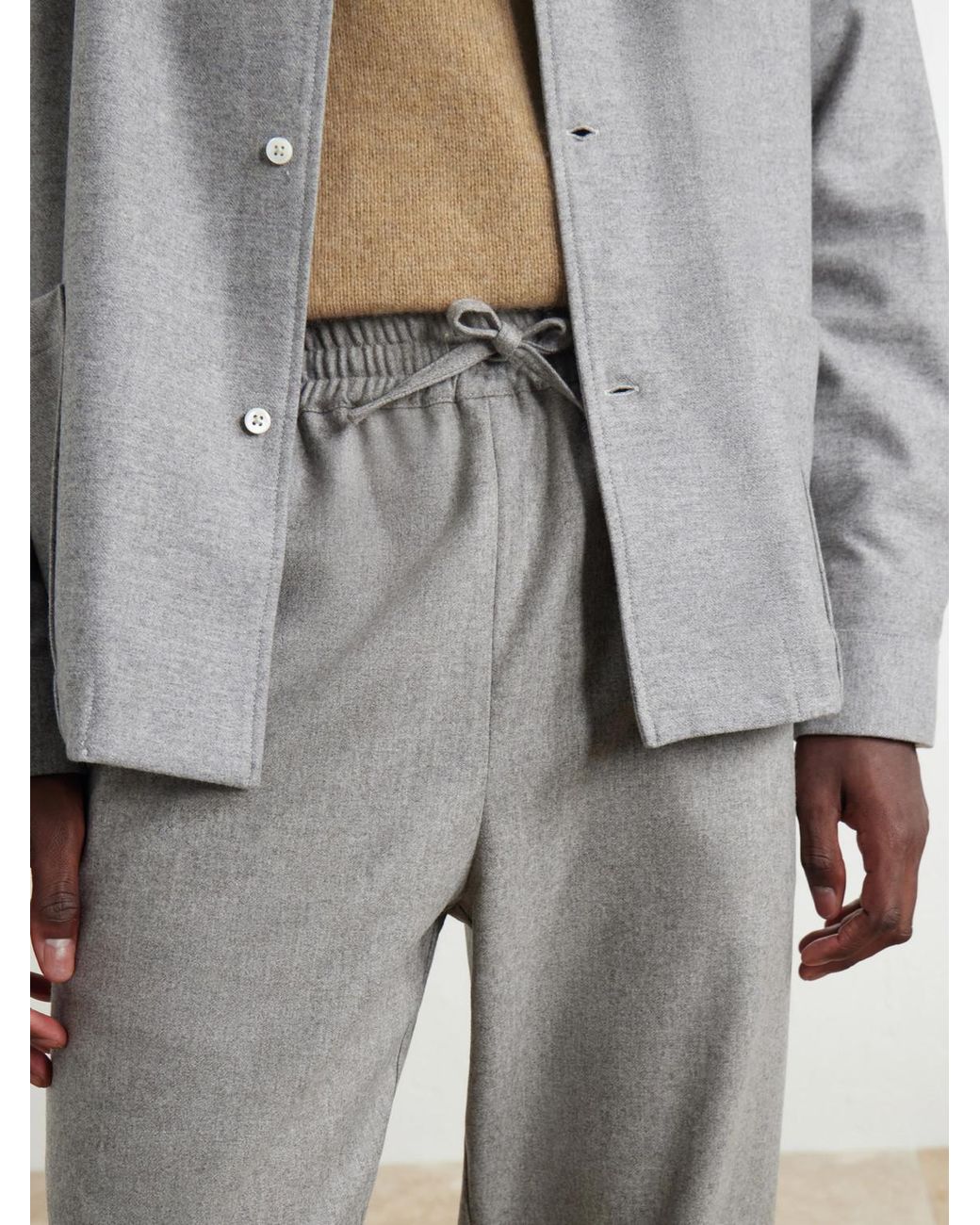 De Bonne Facture Gray Tapered Virgin Wool Drawstring Trousers for men