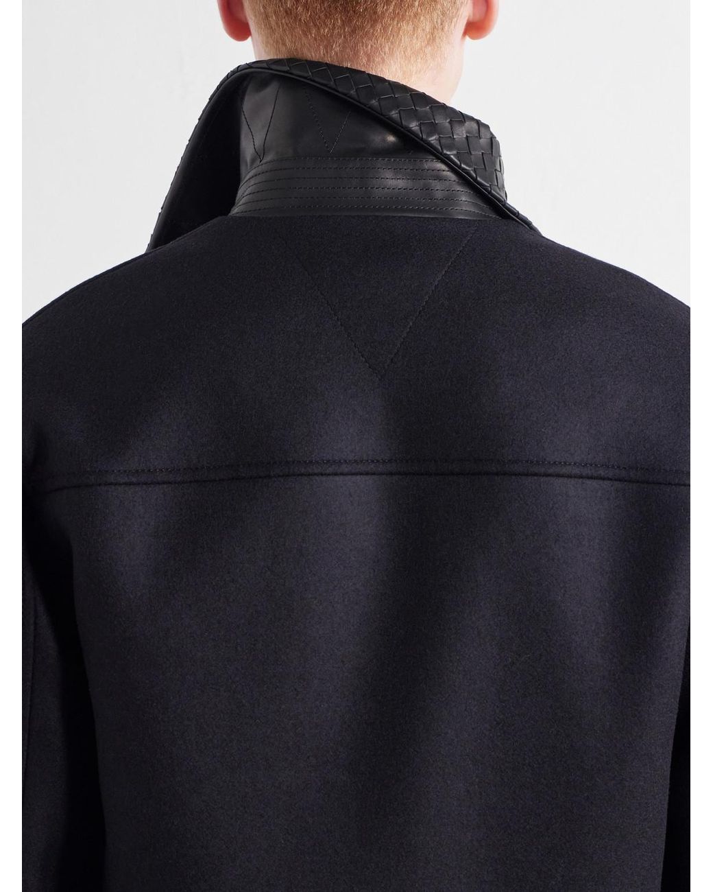 Bottega Veneta Black Intrecciato Leather-Trimmed Wool-Felt Jacket for men
