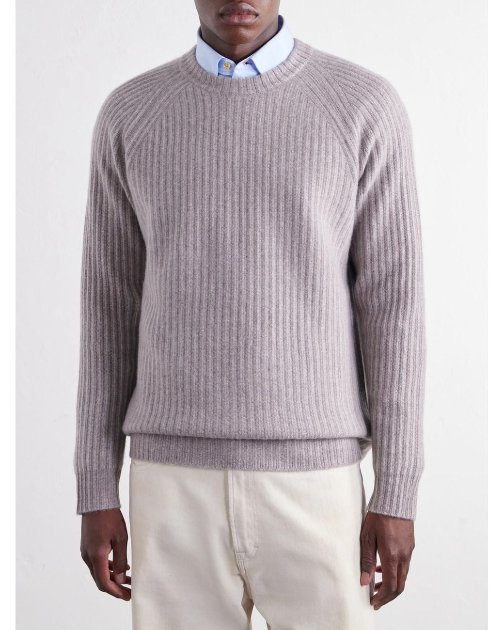 Mr P. Purple Ribbed Cashmere Sweater for men