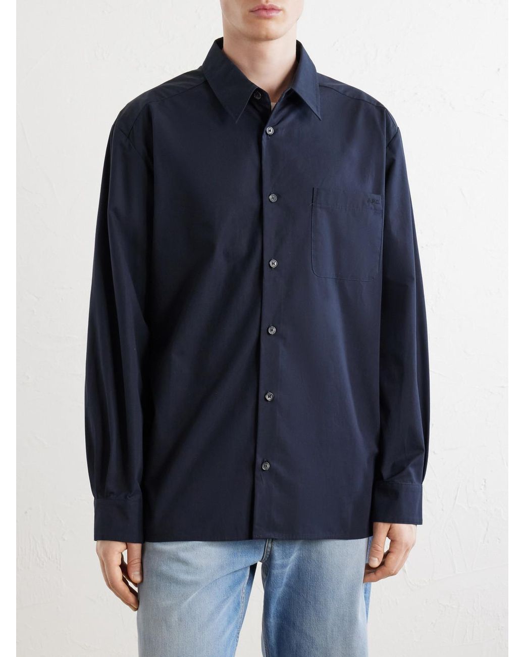 A.P.C. Blue Malo Logo-embroidered Organic Cotton-poplin Shirt for men