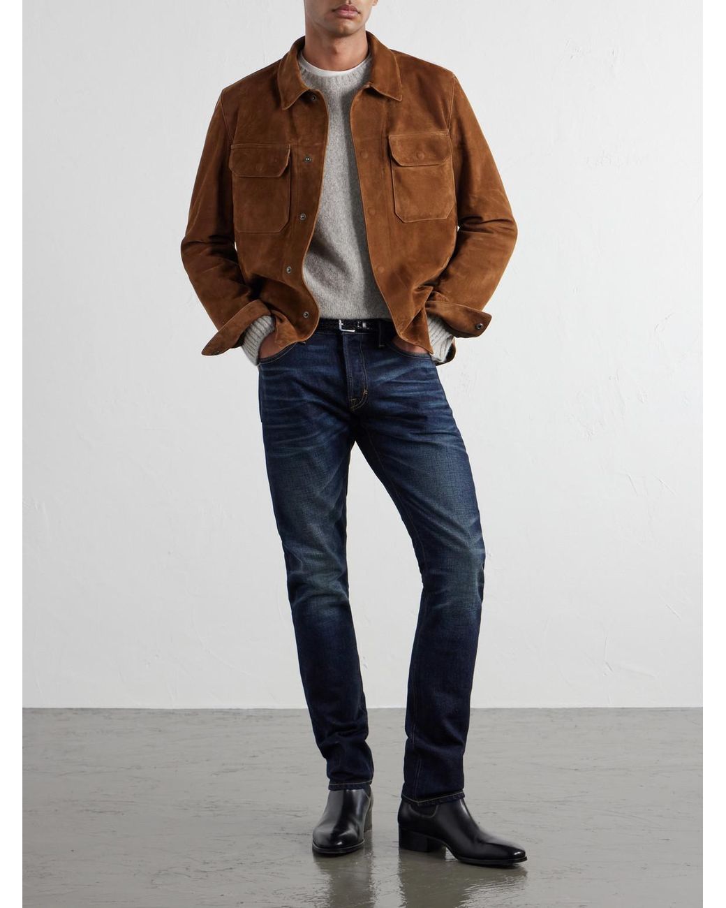 Tom Ford Brown Panelled Suede Jacket for men