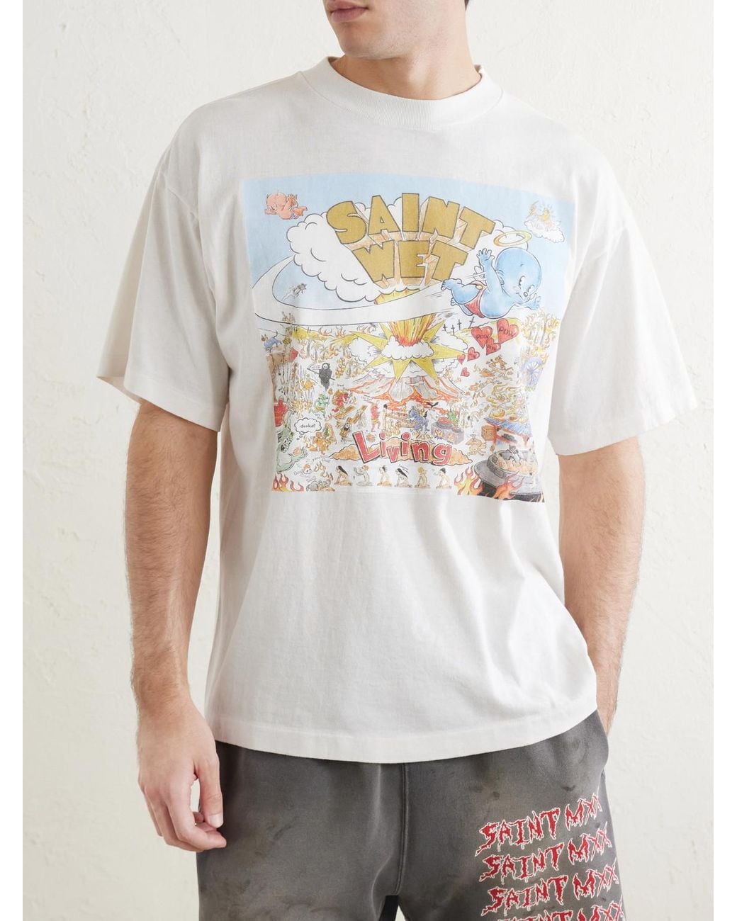 SAINT Mxxxxxx White Saint Wet Printed Cotton-Jersey T-Shirt for men