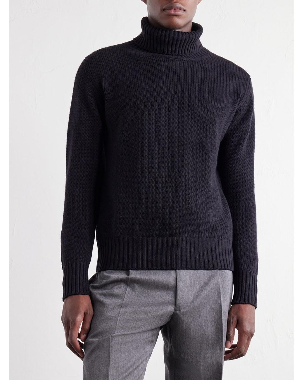 STÒFFA Blue Ribbed Cashmere Rollneck Sweater for men