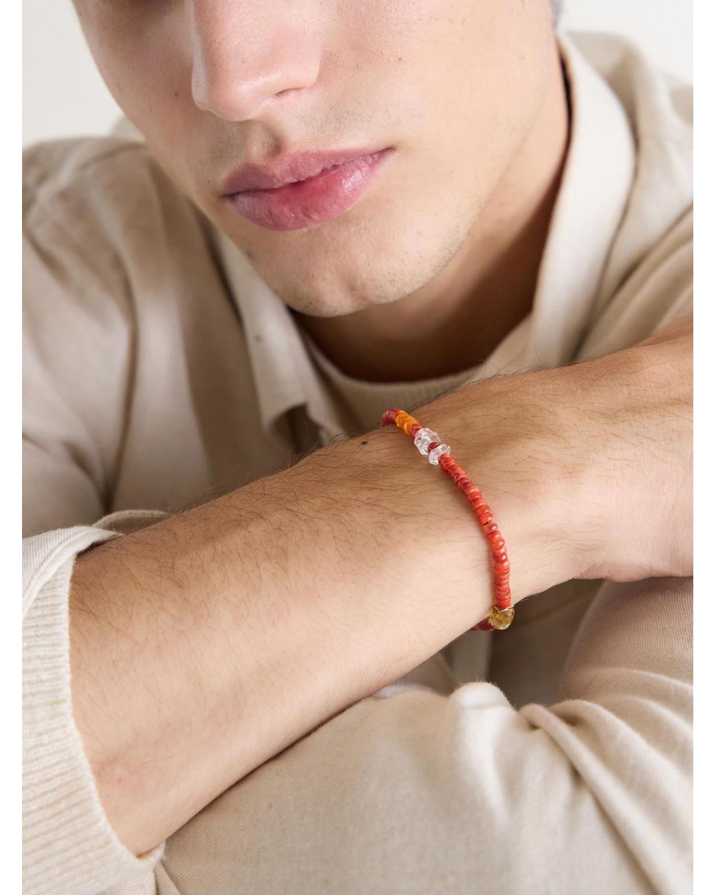 Peyote Bird Red Surya 14-Karat Multi-Stone Beaded Bracelet for men