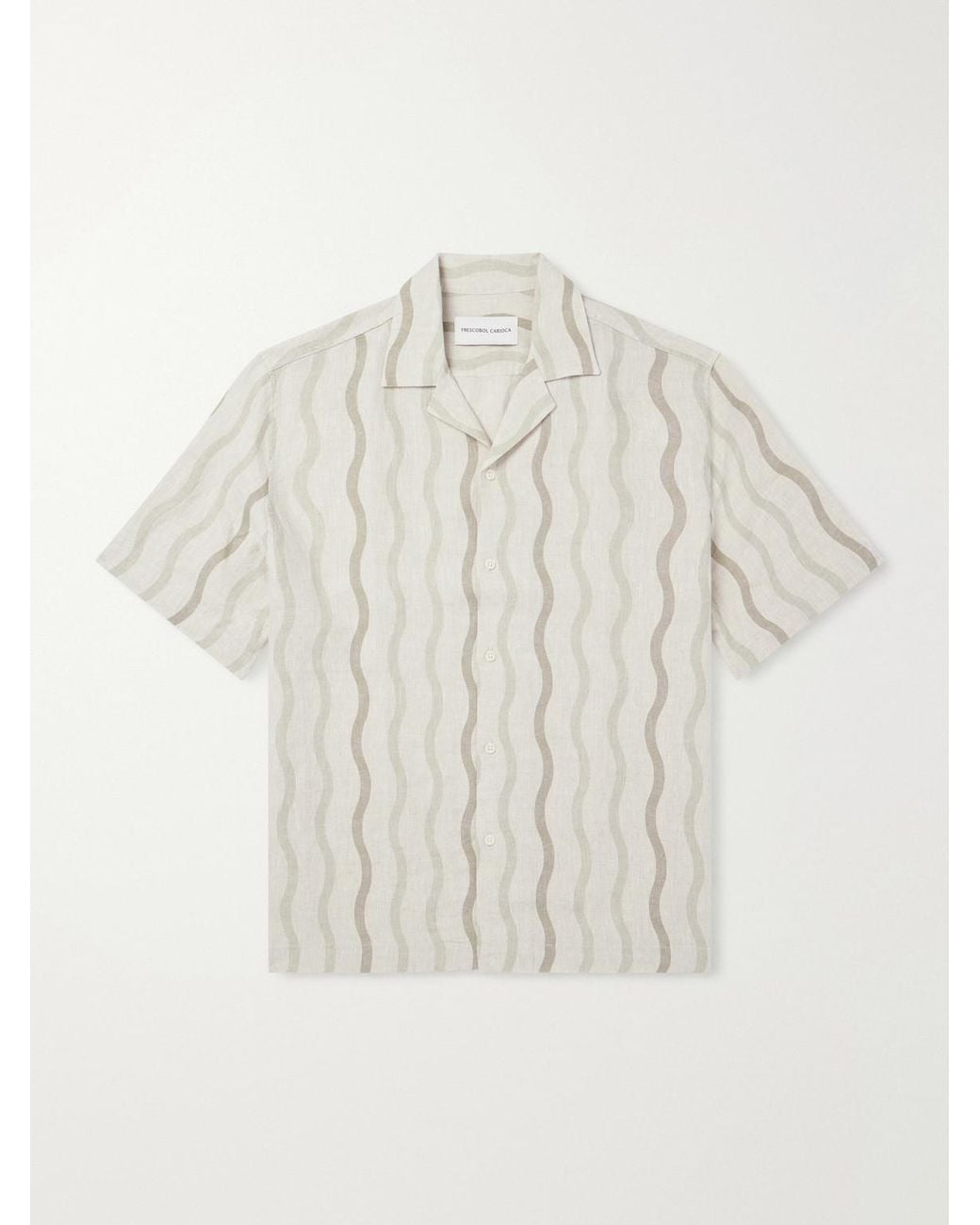 Frescobol Carioca Natural Roberto Camp-collar Striped Linen Shirt for men