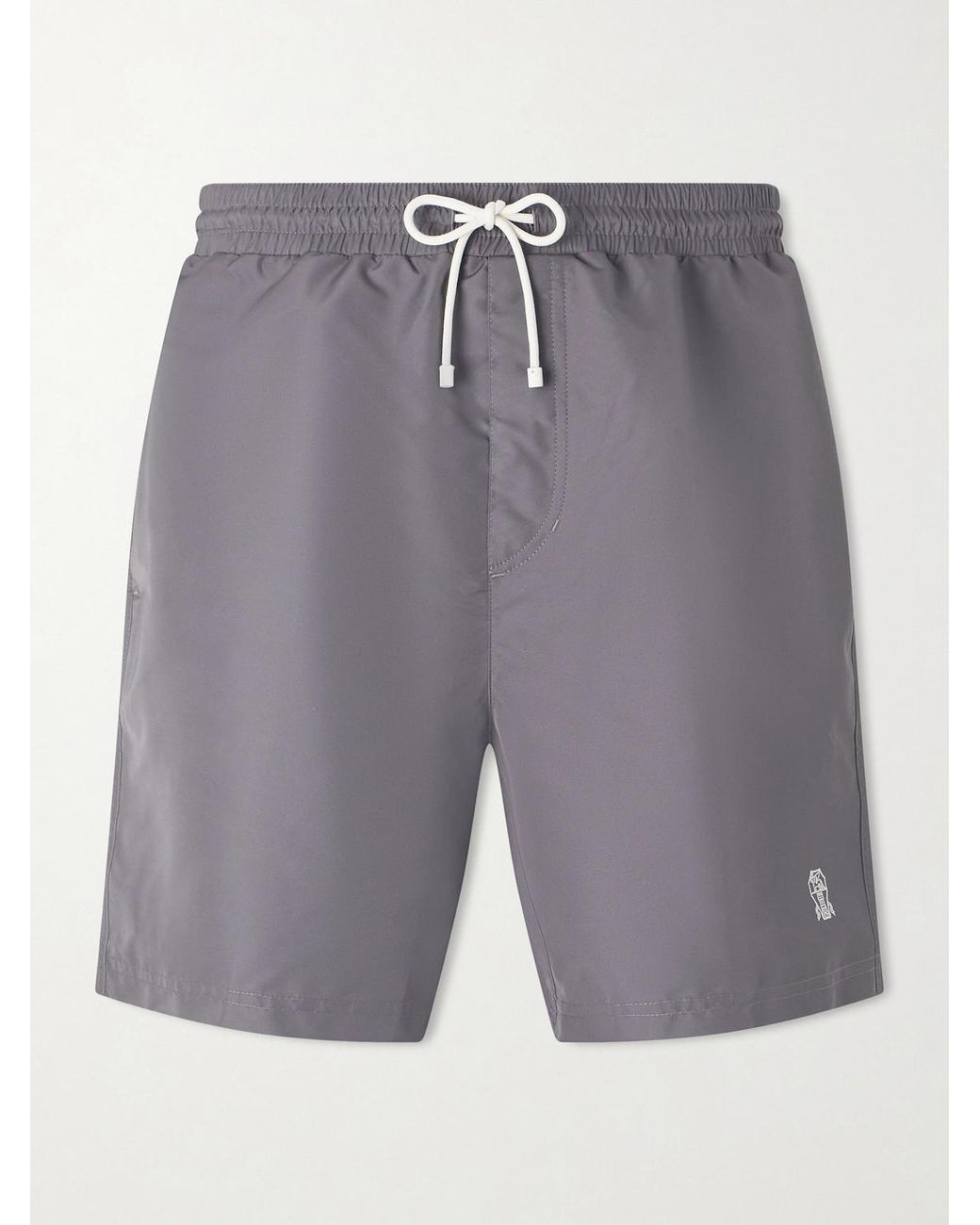 Brunello Cucinelli Gray Straight-Leg Mid-Length Logo-Embroidered Swim Shorts for men