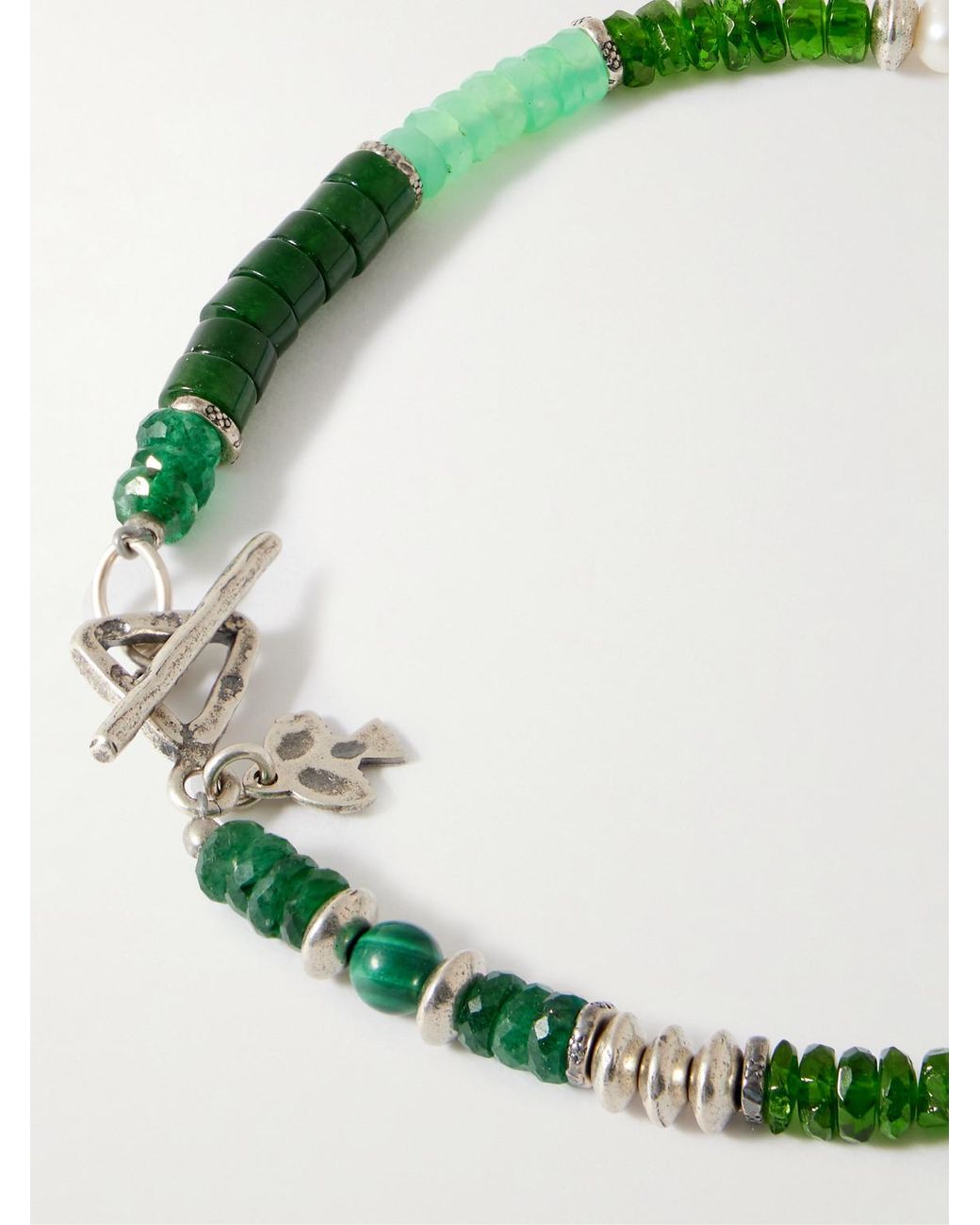Peyote Bird Green Forest Grove Sterling Multi-Stone Bracelet for men