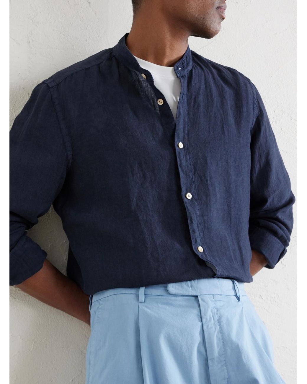 Boglioli Blue Straight-Leg Cotton-Blend Shorts for men